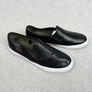 Womens Slip On Flats Shoes Faux Leather Black